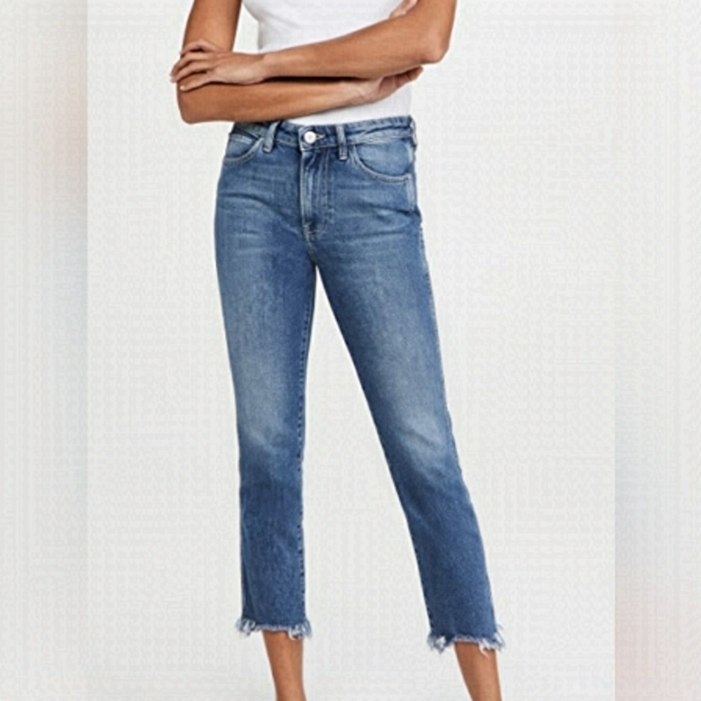 3X1 denim jeans raw hem medium wash blue
